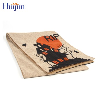 halloween printing jute table runner napkin folding design with castle