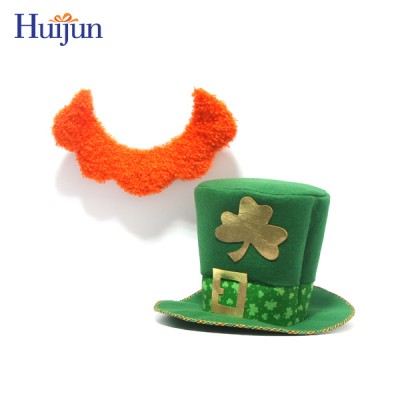 9 inch fancy St. Patricks Day Costume Green Hats With Mustache