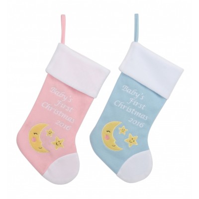 Factory soft baby first christmas pink and blue christmas stocking home decoration